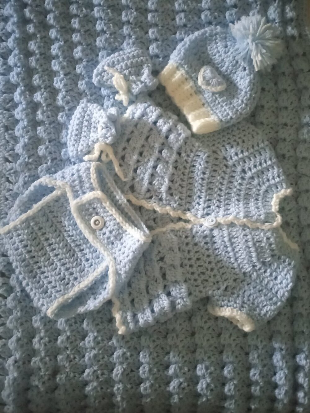 Baby Boy Blue Crochet Outfit & Blanket Set 0-3 Months |